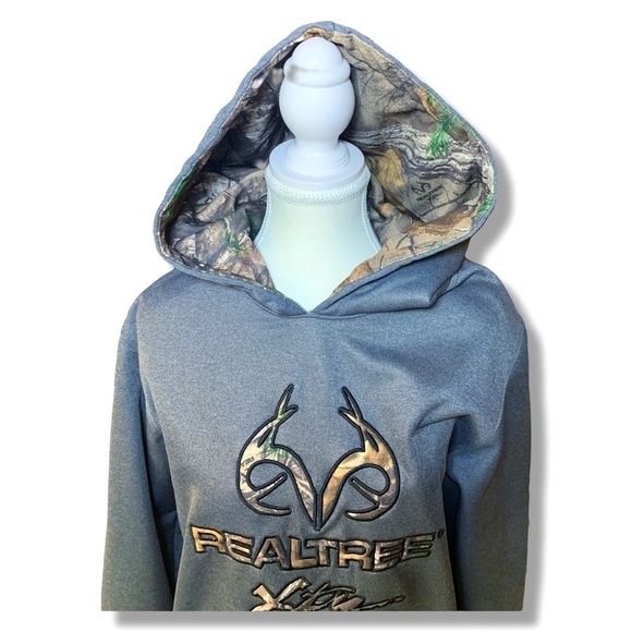 Realtree Medium Camo Grey Hooded Sweater Fleece line Warm Camping Hunting Hiking - Picture 8 of 8